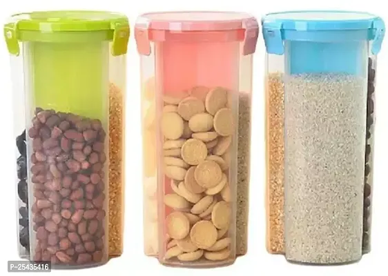 Container Jar Set, Plastic Square Kitchen Storage, Pack Of 3