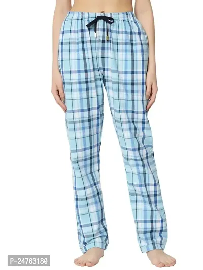 Iriza Women's Cotton Brushed Check Pyjama With Drawstring (XL, SkyBlue.KA)