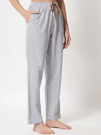 Iriza Women's Cotton Striped Pyjama with Golden Flat Strings. (XX-Large, Whilt Stripe)-thumb2