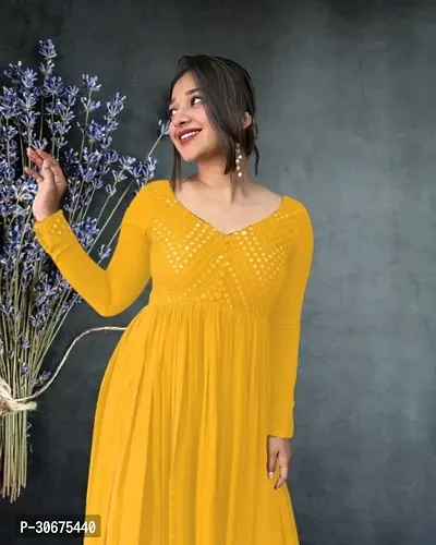 Elegant Yellow Embroidered Georgette Gown For Women