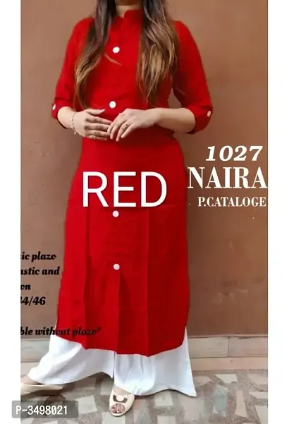 Elegant Red Women's Rayon Solid Kurti  Palazzo Set