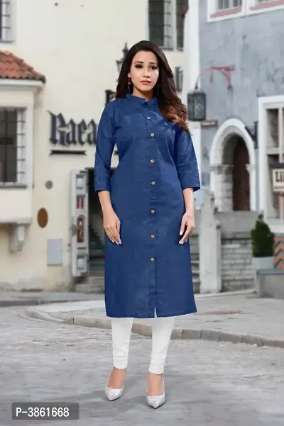 Women's Cotton Solid Kurta with Pocket-thumb0