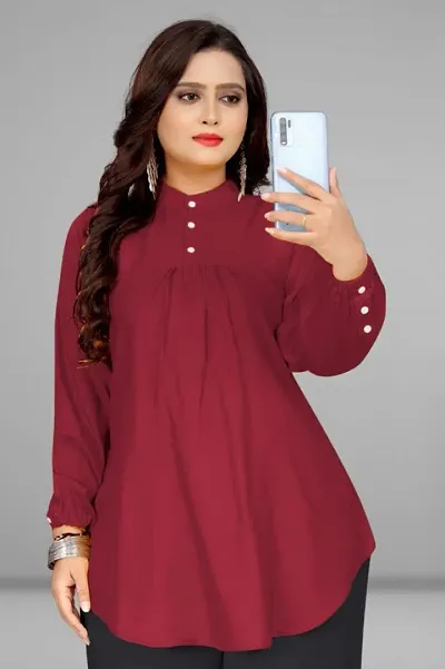 Fancy Full Sleeves Solid Rayon Tops For Women