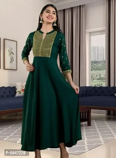 Beautiful Poly Rayon Embroidered Kurta For Women-thumb0