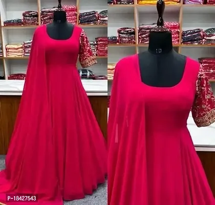 Fancy Georgette Gown With Embroidery Zari Work With Dupatta-thumb0