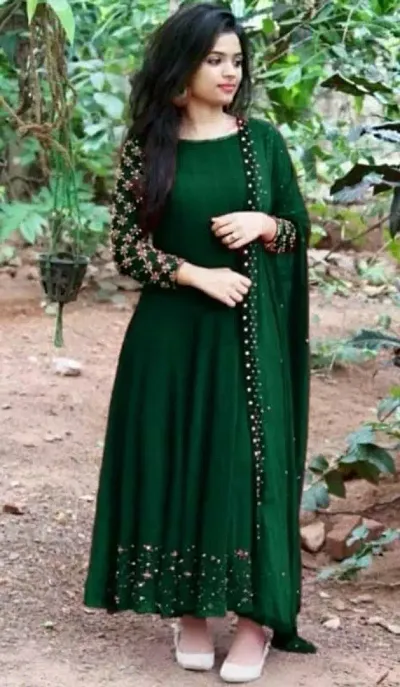 Stylish Georgette Solid Ethnic Gown with Dupatta
