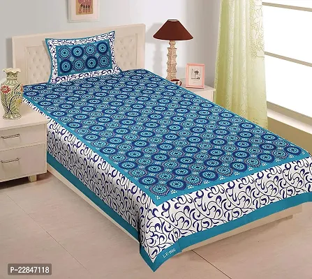 Classic  Ethnic Pure Cotton Single Bed Bedsheet With 1 Pillow Cover - Traditional For Home Bedroom-thumb0