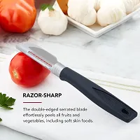 SNOKEreg; Straight Peeler , Peeler cutter , peeler for vegetables pack of 1 Silver color Blade with black color Strong Plastic Handle For Better Grip.-thumb1