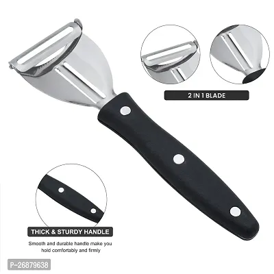 SNOKEreg; 2 in 1 Y Peeler , Peeler cutter , peeler for vegetables pack of 1 Silver color Blade with black color Strong Plastic Handle For Better Grip.-thumb2