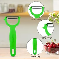 SNOKEreg; Y Peeler , Peeler cutter , peeler for vegetables pack of 1 Silver color Blade with green color Strong Plastic Handle For Better Grip.-thumb1