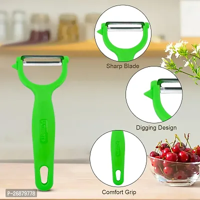 SNOKEreg; Y Peeler , Peeler cutter , peeler for vegetables pack of 1 Silver color Blade with green color Strong Plastic Handle For Better Grip.-thumb2