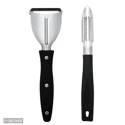 SNOKEreg; Peeler , Peeler cutter , peeler for vegetables pack of 2 ( 1 2IN1 PEELER AND 1 STRAIGHT PEELER )Silver color Blade with BLACK color Strong Plastic Handle For Better Grip.