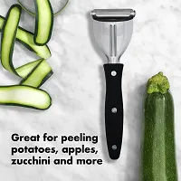 SNOKEreg; Peeler , Peeler cutter , peeler for vegetables pack of 2 ( 1 2IN1 PEELER AND 1 STRAIGHT PEELER )Silver color Blade with BLACK color Strong Plastic Handle For Better Grip.-thumb4