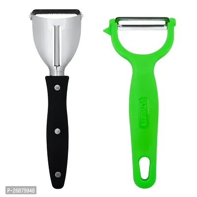 SNOKEreg; Y Peeler , Peeler cutter , peeler for vegetables pack of 2 ( 1 2IN1 PEELER AND 1 GREEN Y PEELER )Silver color Blade with BLACK AND GREEN color Strong Plastic Handle For Better Grip.