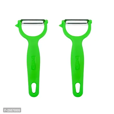 SNOKEreg; Y Peeler , Peeler cutter , peeler for vegetables pack of 2 Silver color Blade with GREEN color Strong Plastic Handle For Better Grip.-thumb0