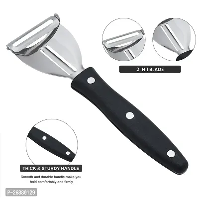 SNOKEreg; 2 in 1 Y Peeler , Peeler cutter , peeler for vegetables pack of 2 Silver color Blade with black color Strong Plastic Handle For Better Grip.-thumb3