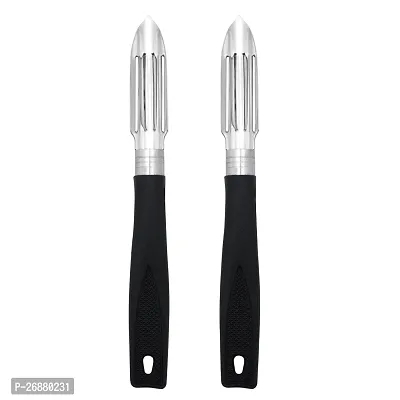 SNOKEreg; Straight Peeler , Peeler cutter , peeler for vegetables pack of 2 Silver color Blade with black color Strong Plastic Handle For Better Grip.