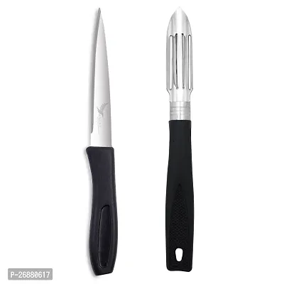 SNOKEreg;knife Peeler set for kitchen use , cutting and peeling vegetables and fruits , stainless steel , pack of 2 , silver color blade with strong plastic handle for better grip.