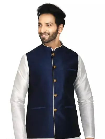 Reliable Cotton Blend Solid Ethnic Jackets For Men