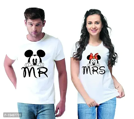 DEE LEAF Mickey Minnie Mr. Mrs. Printed Matching Half Sleeve Couple Tshirt-thumb0