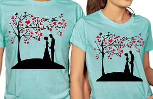 DEE LEAF Heart Tree Couple Printed Matching Half Sleeve Couple Tshirt-thumb1