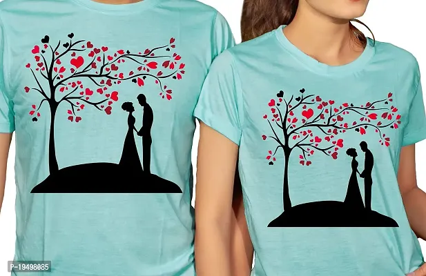 DEE LEAF Heart Tree Couple Printed Matching Half Sleeve Couple Tshirt-thumb2