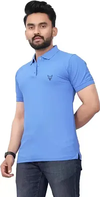 Stylish Blue Polycotton Solid Half Sleeve T-Shirt For Men-thumb2