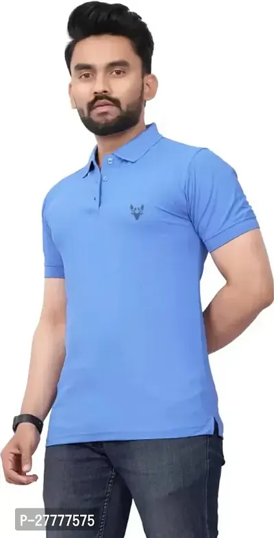 Stylish Blue Polycotton Solid Half Sleeve T-Shirt For Men-thumb3