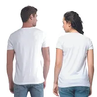 White Cotton Blend Round Neck Printed Couple T-Shirts for Men  Women-thumb1