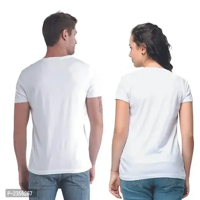 White Cotton Blend Round Neck Printed Couple T-Shirts for Men  Women-thumb2