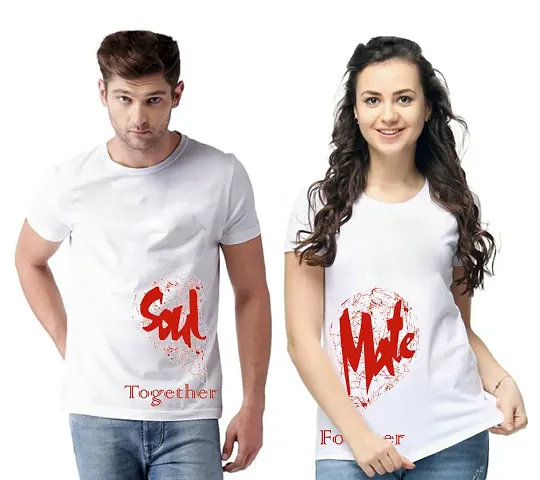 Printed Cotton Blend Couple T-Shirts