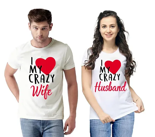 DEE LEAF Crazy Husband-Wife Matching Half Sleeve Couple Tshirt