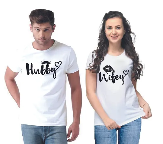 DEE LEAF Wifey-Hubby Half Sleeve Matching Couple Tshirt