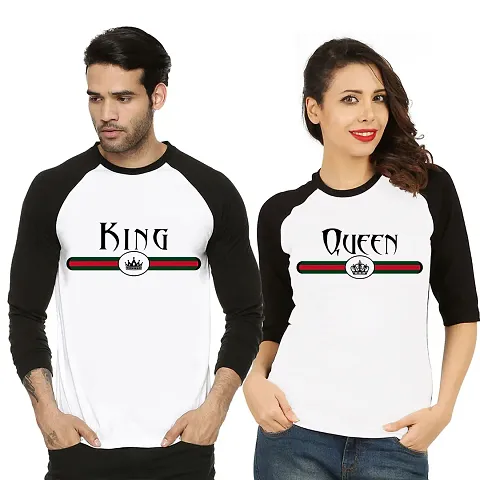 Cotton Blend Printed Couple T Shirts for Men and Women