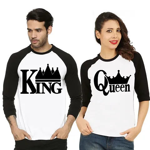 Cotton Blend Printed Couple T Shirts for Men and Women