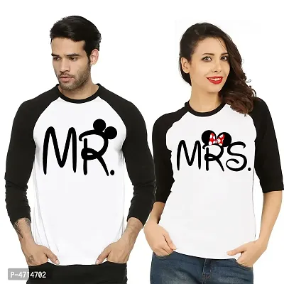 Couples Multicoloured Cotton Blend Printed Round Neck Tees ( Pack of 2)