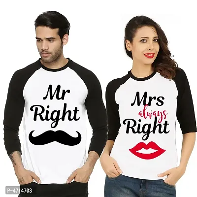 Couples Multicoloured Cotton Blend Printed Round Neck Tees ( Pack of 2)