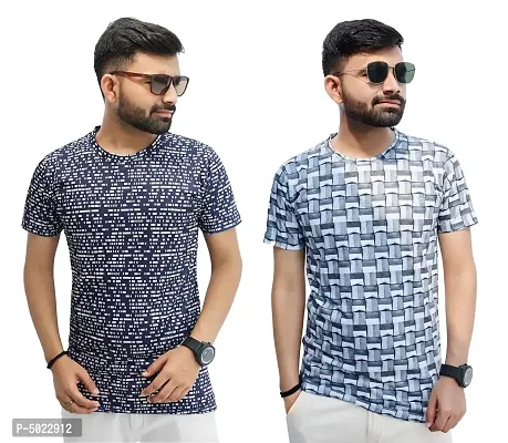Stylish Digital Printed Round Neck Casual T-shirt for Men (Pack of 2)-thumb0