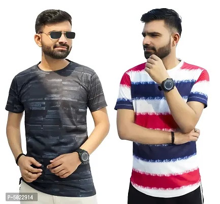 Stylish Digital Printed Round Neck Casual T-shirt for Men (Pack of 2)