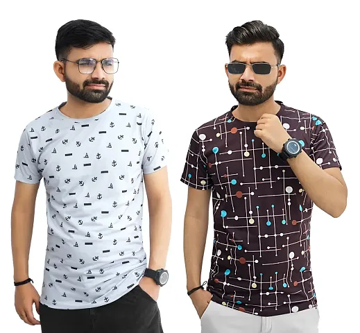 Stylish Digital Round Neck Casual T-shirt for Men (Pack of 2)