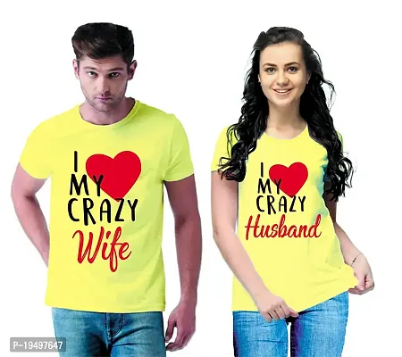 DEE LEAF Crazy Husband-Wife Printed Matching Half Sleeve Couple Tshirt