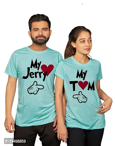 DEE LEAF My Jerry-My Tom Printed Matching Half Sleeve Couple Tshirt Turquoise