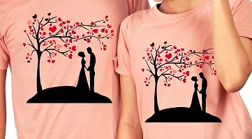 DEE LEAF Heart Tree Couple Printed Matching Half Sleeve Couple Tshirt-thumb1