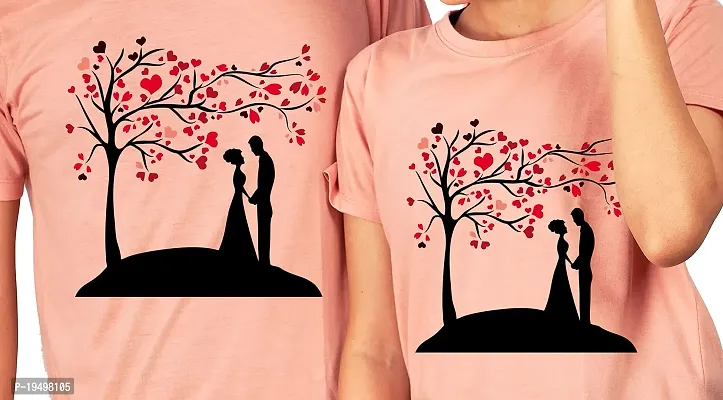 DEE LEAF Heart Tree Couple Printed Matching Half Sleeve Couple Tshirt-thumb2