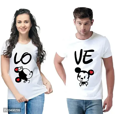 DEE LEAF Love Mikky Mini Printed Matching Half Sleeve Couple Tshirt White-thumb0