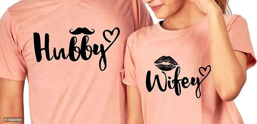 DEE LEAF Wifey-Hubby Half Sleeve Printed Matching Couple Tshirt-thumb2