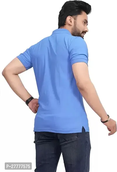 Stylish Blue Polycotton Solid Half Sleeve T-Shirt For Men-thumb2