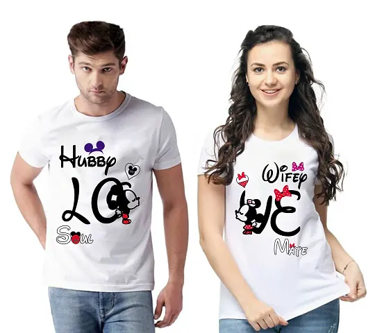 Valentine day special !! Reliable Cotton Printed Half Sleeve Round Neck Couple Tshirt