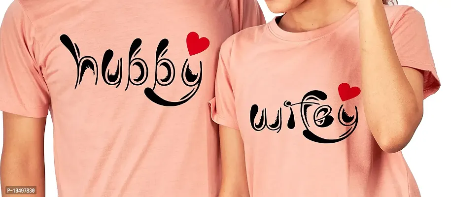 DEE LEAF Wify-Hubby Printed Matching Half Sleeve Couple Tshirt-thumb2