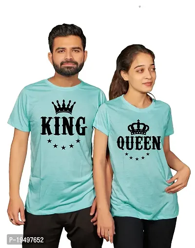 DEE LEAF King-Queen Star Printed Matching Half Sleeve Couple Tshirt